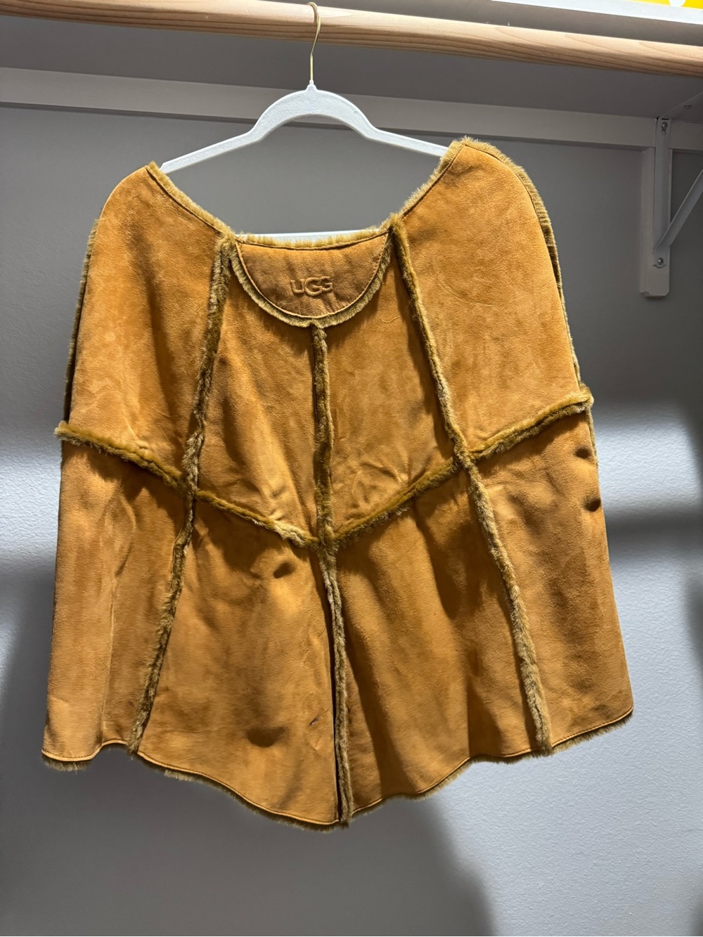 UGG Mustard Suede Shearling-Trim Cape
